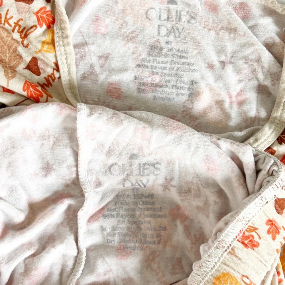 Ollies Day Kids Thanksgiving Fall Leaves Thankful Bamboo Pajama Set Size‎ 6T